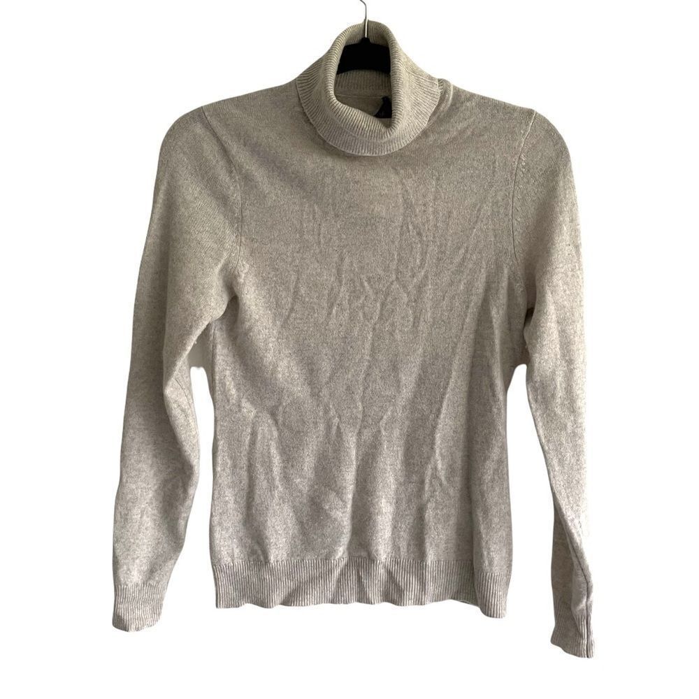 LORD & TAYLOR Cashmere Turtleneck Long Sleeve Sweater Light Grey XS